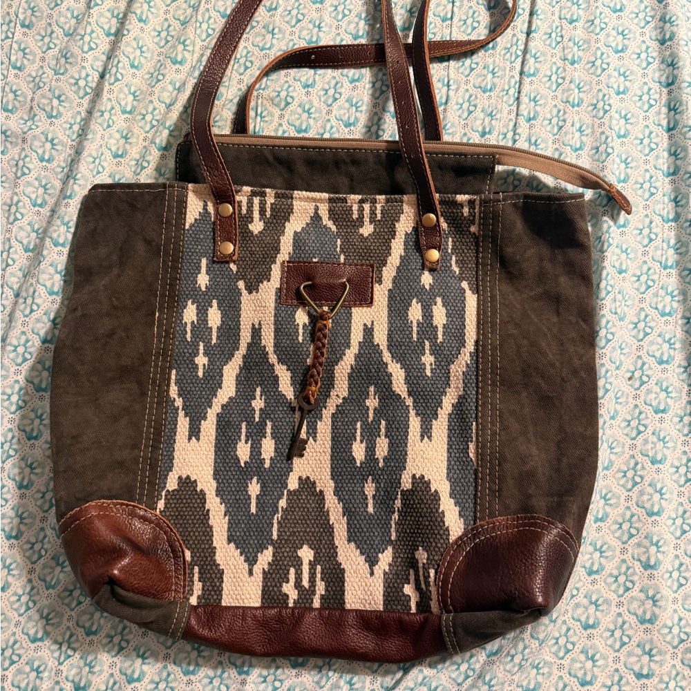 Myra Bag Brown and Cream Patterned Tote